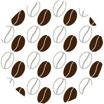 Circle patterned of contour and silhouette coffee beans. Sticker or backdrop Illustrazione stock
