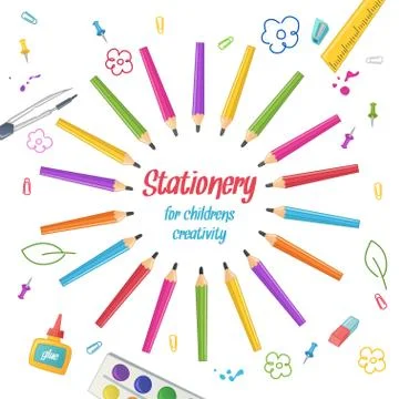 Circle of pencils on a white background. Stock Illustration