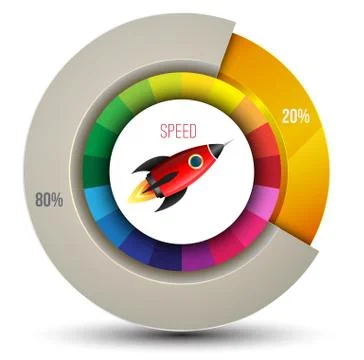 Circle pie 3d with rocket star Stock Illustration