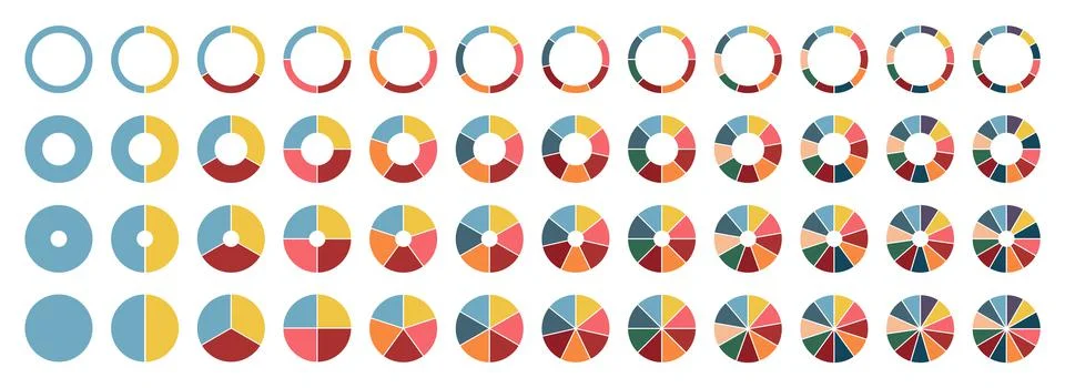Circle pie chart. 2,3,4,5,6,7,8,9,10,11,12 sections or steps. Flat process cycle Stock Illustration