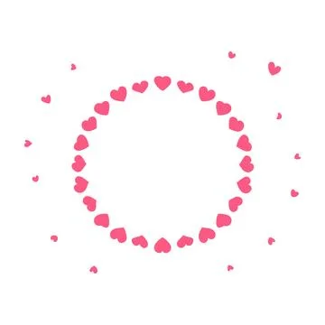 Circle of pink hearts on a white background. Vector illustration. Illustrazione stock
