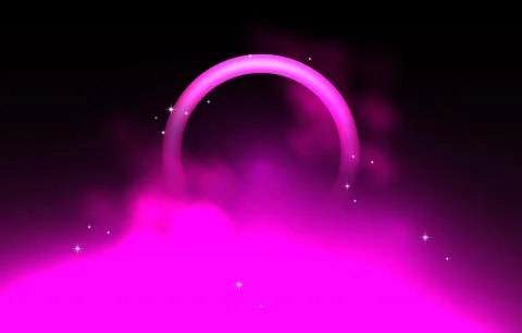 Circle Pink Ring Neon Lights Cloud Smoke Mist Background Stock Illustration