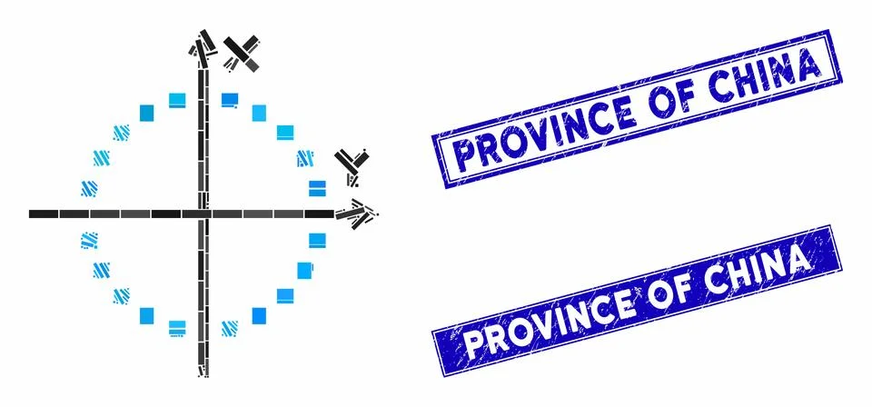 Circle Plot Mosaic and Distress Rectangle Province of China Watermarks Stock Illustration
