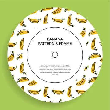 A circle postcard with seamless banana patterns. Vector frame banner with yel イラスト素材