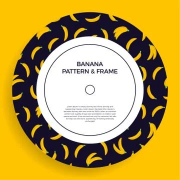 A circle postcard with seamless banana patterns. Vector frame banner with yel イラスト素材