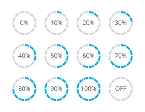 Circle progress bar set with percentage numbers isolated on white background Stock Illustration