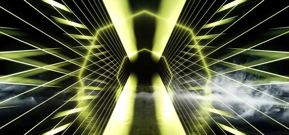 Circle Psychedelic Sci Fi Smoke Neon Laser Spaceship Future Dark Corridor Glo Illustrazione stock