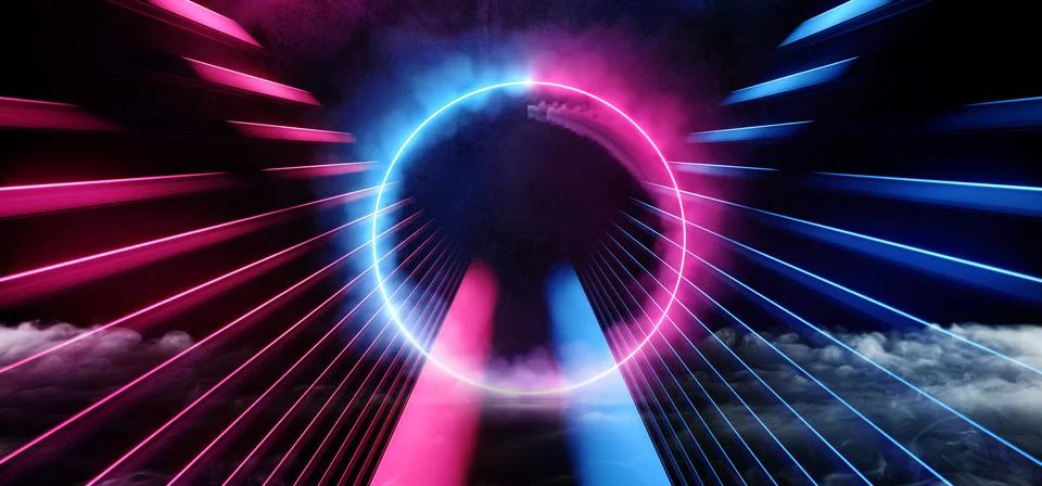 Circle Psychedelic Sci Fi Smoke Neon Laser Spaceship Future Dark Corridor Glo Illustrazione stock