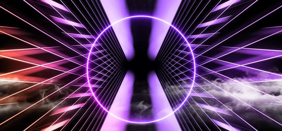 Circle Psychedelic Sci Fi Smoke Neon Laser Spaceship Future Dark Corridor Glo Illustrazione stock