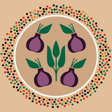 A circle of purple beets with leaves on it Stock Illustration