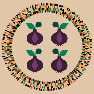A circle of purple beets with leaves on it Stock Illustration