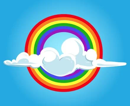 Circle rainbow and clouds blue sky Stock Illustration