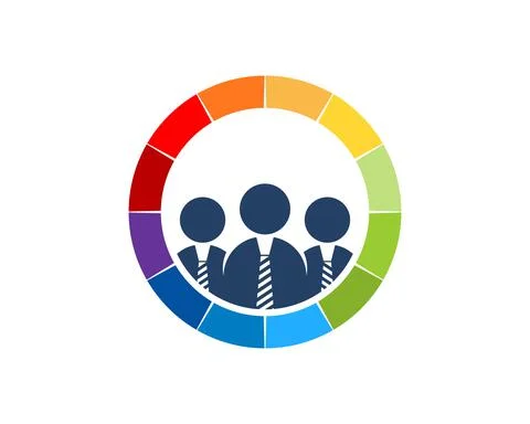 Circle rainbow shape with three man worker inside Stock Illustration
