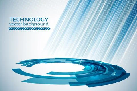 Circle with rays of light. Blue technology abstract background Vector illustr 스톡 일러스트