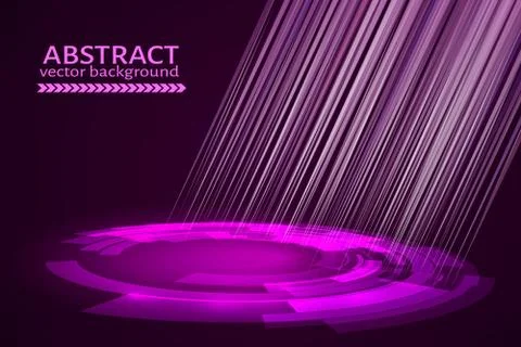 Circle with rays of light on a dark background. Purple technology abstract ba Stock Illustration