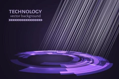 Circle with rays of light on a dark background. Ultra violet technology abstr Stock Illustration