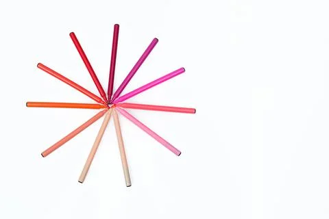 Circle of red colored markers on isolated background. Different shades of red Stock Photos