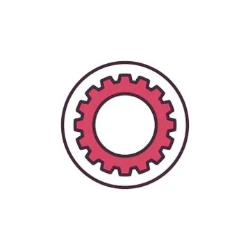 Circle with Red Gear or Cog vector concept icon Stock Illustration