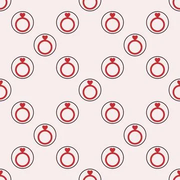 Circle with Red Ring with Heart vector seamless pattern - love and wedding .. Illustrazione stock