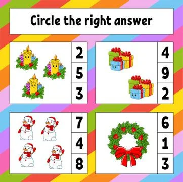 Circle the right answer. Christmas theme. Education developing worksheet. Act Stock Illustration