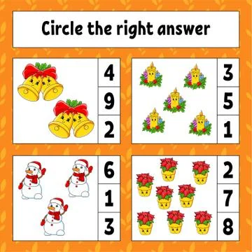 Circle the right answer. Christmas theme. Education developing worksheet. Act Stock Illustration