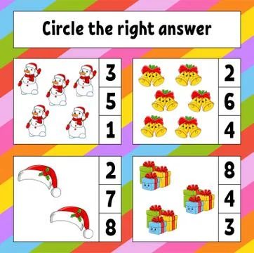 Circle the right answer. Christmas theme. Education developing worksheet. Act Stock Illustration