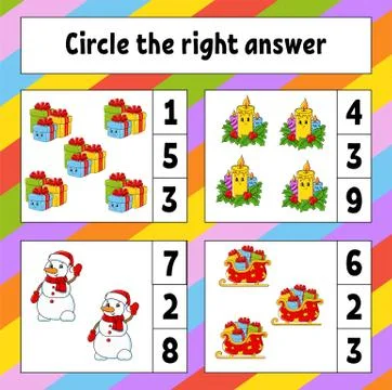 Circle the right answer. Christmas theme. Education developing worksheet. Act Illustrazione stock