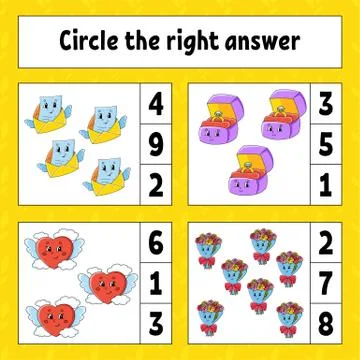 Circle the right answer. Education developing worksheet. Activity page with p Stock Illustration