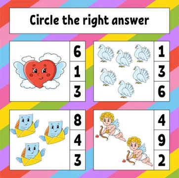 Circle the right answer. Education developing worksheet. Activity page with p Stock Illustration