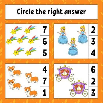 Circle the right answer. Education developing worksheet. Activity page with p Stock Illustration
