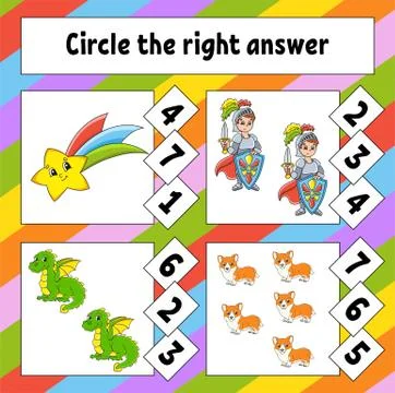 Circle the right answer. Education developing worksheet. Activity page with p Stock Illustration