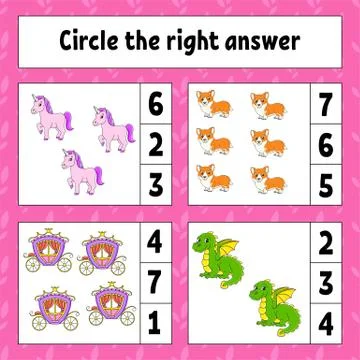 Circle the right answer. Education developing worksheet. Activity page with p Stock Illustration