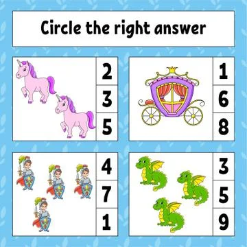 Circle the right answer. Education developing worksheet. Activity page with p Stock Illustration