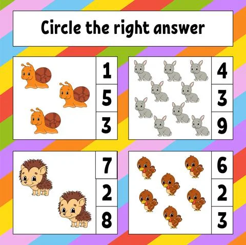 Circle the right answer. Education developing worksheet. Activity page with p Stock Illustration