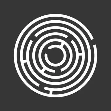 Circle Ring Maze on Black Background. Vector Illustrazione stock