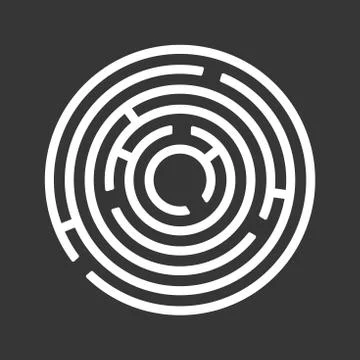 Circle Ring Maze on Black Background. Vector Illustrazione stock