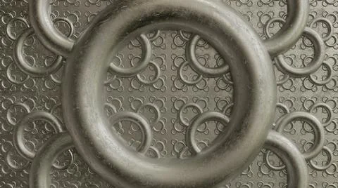 Circle ring pattern metal background fractal silver elegance 3D illustration Stockillustratie