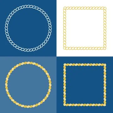 Circle rope frame , rope border with navy blue background Stock Illustration