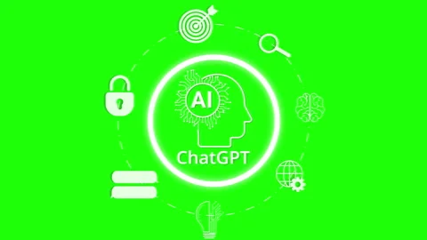 Circle rotating made of AI icons on green screen. Chat with AI technology. Stock Footage 247923485