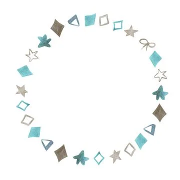 Circle round frame, star, rhombus and square. watercolor illustration design Stock Illustration
