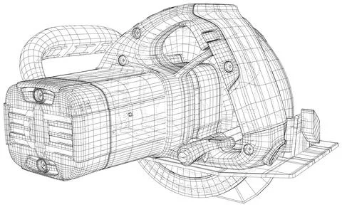 Circle saw isolated on the white background. Technical illustration wire-frame Stock Illustration