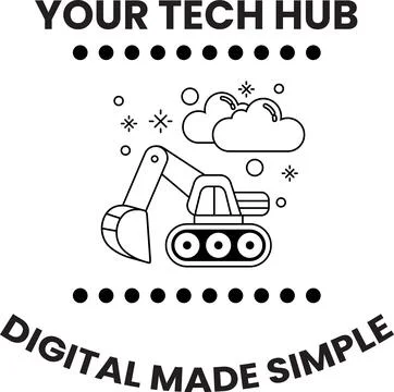The circle says "Your Tech Hub" and the image says "Digital Made Simple" Stock Illustration