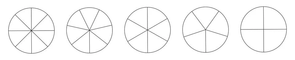 Circle section graph line art. 4,5,6,7,8 segment infographic. Ilustración de archivo