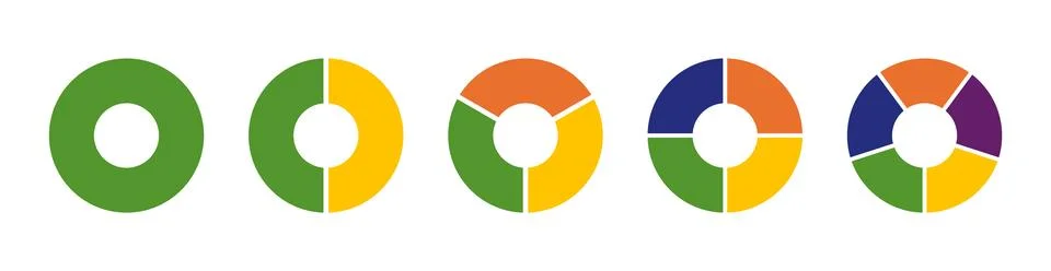 Circle section graph. Wheels divided in sections. Multicoloured diagrams Stock Illustration