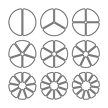 Circle segments set. Various number of sectors divide the circle on equal p.. Stock Illustration