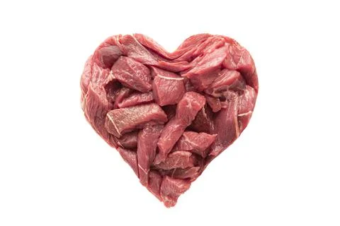 Circle serving meat beef pieces, isolate on a white background. the ball is red Stock Photos