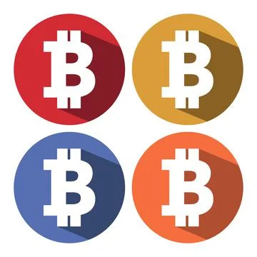 Circle Set of bitcoin icons with long shadow for website app, presentation we Stock Illustration