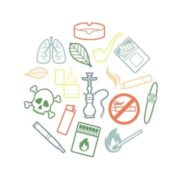 Circle set of inline smoking icons Stock Illustration