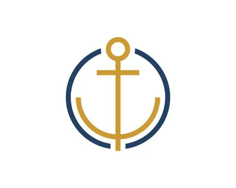 Circle shape with abstract and simple anchor inside Illustrazione stock