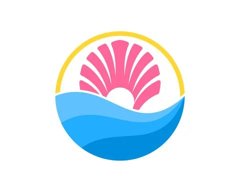 Circle shape with abstract beach wave and clams inside Stock Illustration